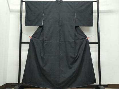 平和屋着物●上質な紬 色無地 黒色 正絹 逸品 CAAS8424vf