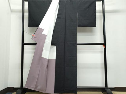 平和屋着物●上質な紬 色無地 黒色 正絹 逸品 CAAS8424vf