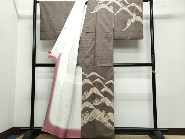 平和屋着物●訪問着　本場大島紬地　絞り　遠山草木文　正絹　逸品　CAAS8431vf