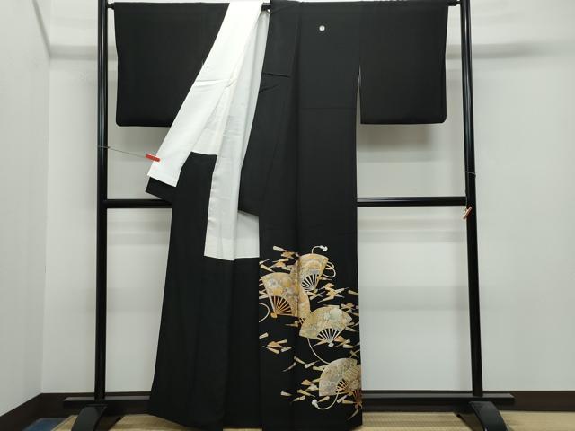 平和屋着物●金彩友禅　卓越技能者・名工・和田光正　黒留袖　扇面草花文　金銀彩　正絹　逸品　CAAS8433vf
