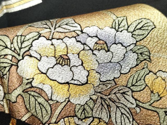 平和屋着物●金彩友禅　卓越技能者・名工・和田光正　黒留袖　扇面草花文　金銀彩　正絹　逸品　CAAS8433vf