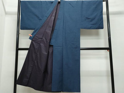 平和屋着物●男性　紬　アンサンブル　藍鉄色　正絹　逸品　CAAS8447vf