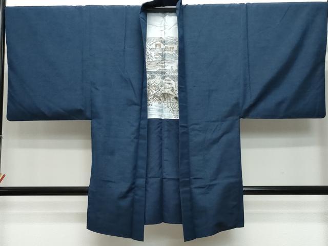 平和屋着物●男性　紬　アンサンブル　藍鉄色　正絹　逸品　CAAS8447vf