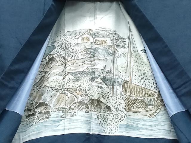 平和屋着物●男性　紬　アンサンブル　藍鉄色　正絹　逸品　CAAS8447vf
