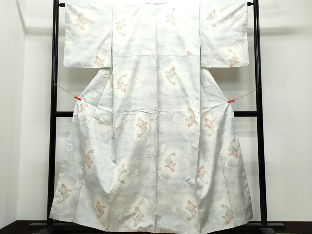 平和屋着物●本場大島紬 白大島 9マルキ 鯉 正絹 逸品 CAAS8455vf