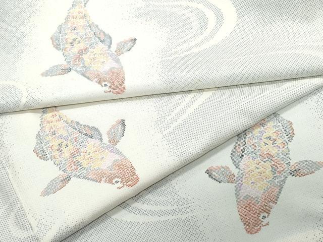 平和屋着物●本場大島紬 白大島 9マルキ 鯉 正絹 逸品 CAAS8455vf