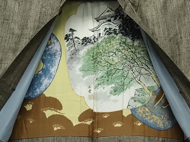 平和屋着物●男性 紬 アンサンブル 霞文 正絹 逸品 CAAS8505vf