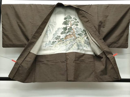 平和屋着物●男性　紬　アンサンブル　赤墨色　正絹　逸品　CAAS8513vf