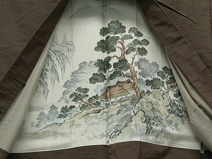 平和屋着物●男性　紬　アンサンブル　赤墨色　正絹　逸品　CAAS8513vf