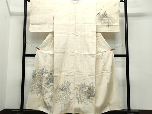 平和屋着物●訪問着　作家物　紬地　手描き　風景草木文　正絹　逸品　CAAS8564vf
