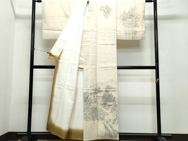 平和屋着物●訪問着　作家物　紬地　手描き　風景草木文　正絹　逸品　CAAS8564vf