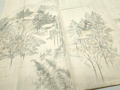 平和屋着物●訪問着　作家物　紬地　手描き　風景草木文　正絹　逸品　CAAS8564vf