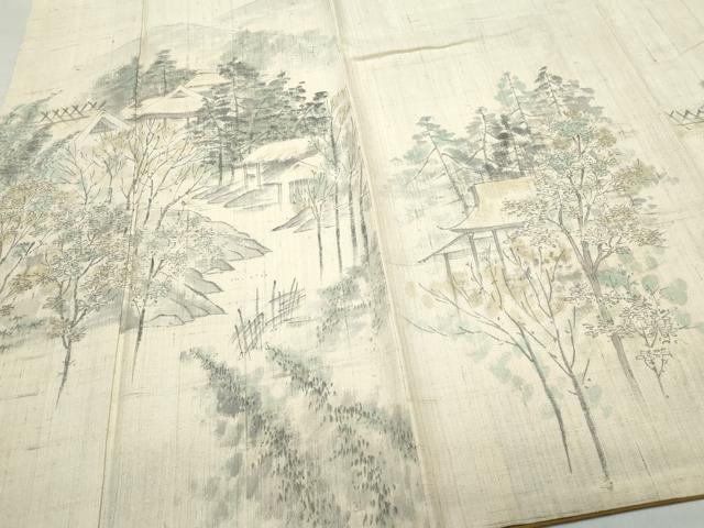 平和屋着物●訪問着　作家物　紬地　手描き　風景草木文　正絹　逸品　CAAS8564vf