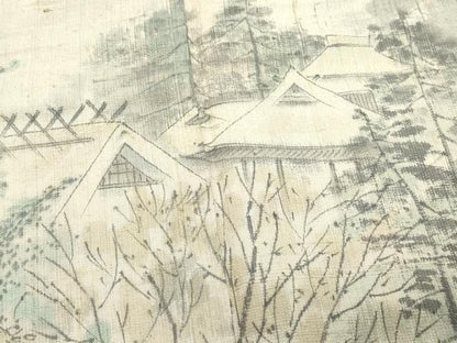 平和屋着物●訪問着　作家物　紬地　手描き　風景草木文　正絹　逸品　CAAS8564vf