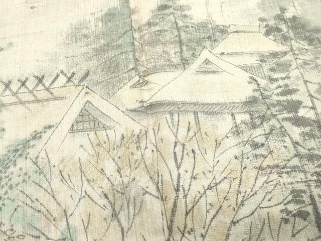 平和屋着物●訪問着　作家物　紬地　手描き　風景草木文　正絹　逸品　CAAS8564vf