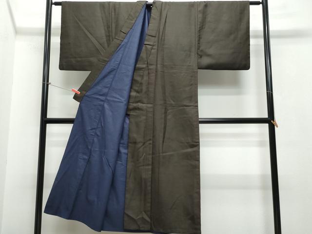 平和屋着物●男性　お召　羽織セット　憲法黒茶色　赤墨色　正絹　逸品　CAAS8604vf