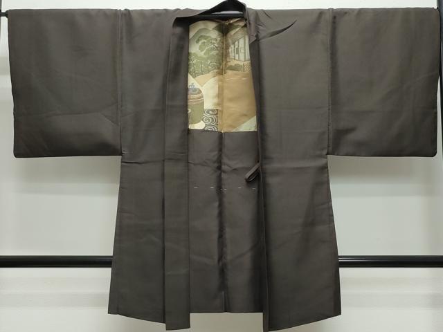 平和屋着物●男性　お召　羽織セット　憲法黒茶色　赤墨色　正絹　逸品　CAAS8604vf