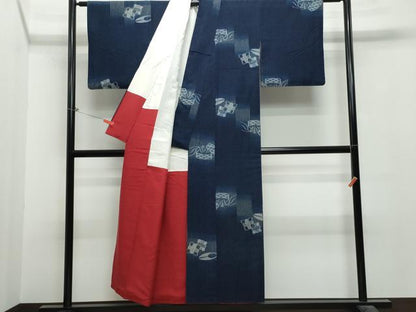 平和屋着物●小紋　弓浜絣　裁縫道具　綿　逸品　CAAS8617vf