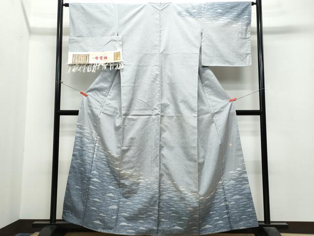 平和屋着物●石川県指定無形文化財 牛首紬 白山工房 手織り 訪問着 立波文 金彩 証紙付き 正絹 逸品 未使用 CAAS8643vf