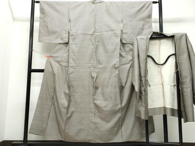 平和屋着物●上質なお召 アンサンブル 格子柄 正絹 逸品 CAAS8647vf