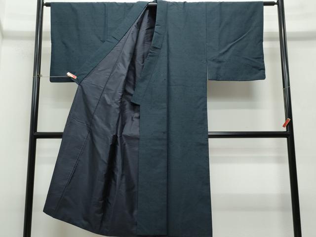 平和屋着物●男性 紬 アンサンブル 藍鉄色 正絹 逸品 CAAS8650vf