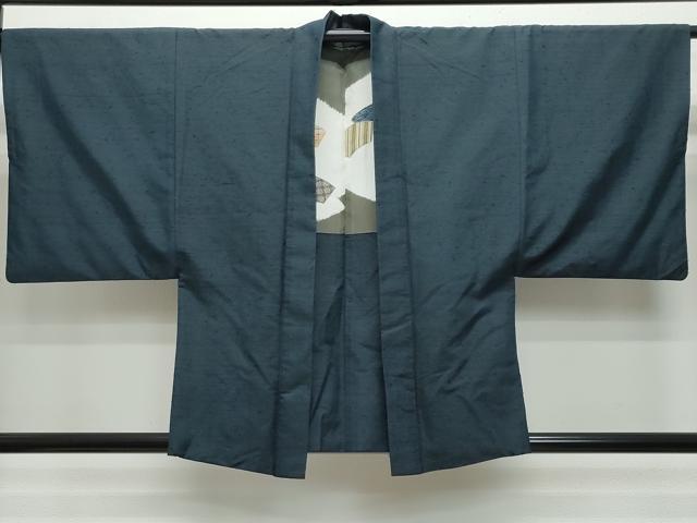 平和屋着物●男性 紬 アンサンブル 藍鉄色 正絹 逸品 CAAS8650vf