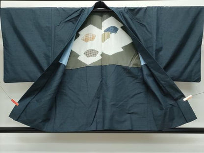 平和屋着物●男性 紬 アンサンブル 藍鉄色 正絹 逸品 CAAS8650vf