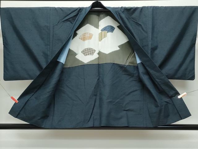 平和屋着物●男性 紬 アンサンブル 藍鉄色 正絹 逸品 CAAS8650vf
