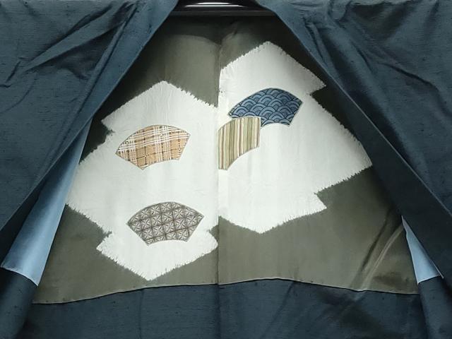 平和屋着物●男性 紬 アンサンブル 藍鉄色 正絹 逸品 CAAS8650vf