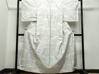 平和屋着物●本場大島紬　白大島　120亀甲　風景草木文　正絹　逸品　CAAS8658vf