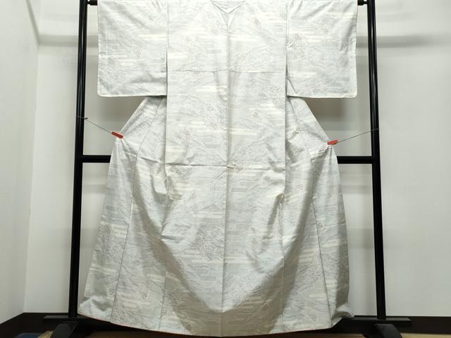 平和屋着物●本場大島紬　白大島　120亀甲　風景草木文　正絹　逸品　CAAS8658vf