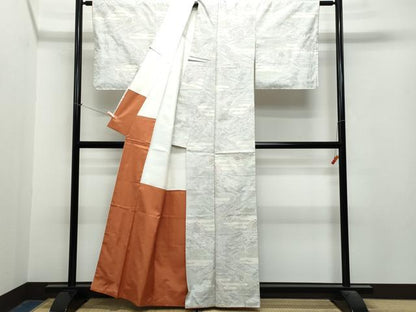 平和屋着物●本場大島紬　白大島　120亀甲　風景草木文　正絹　逸品　CAAS8658vf