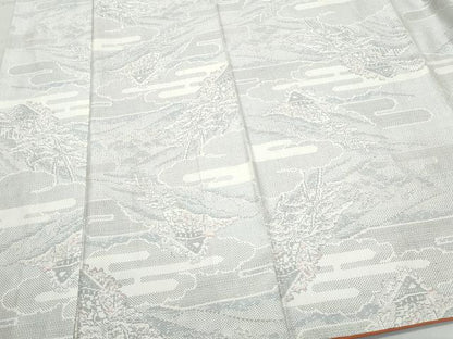 平和屋着物●本場大島紬　白大島　120亀甲　風景草木文　正絹　逸品　CAAS8658vf