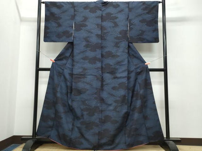 平和屋着物●結城紬　80亀甲　雲重ね文　正絹　逸品　CAAS8676vf