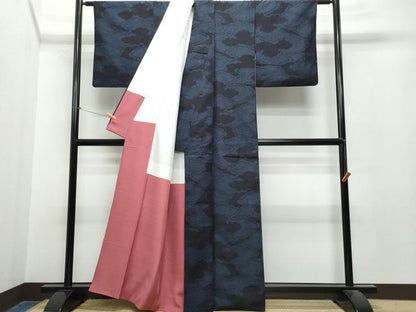 平和屋着物●結城紬　80亀甲　雲重ね文　正絹　逸品　CAAS8676vf