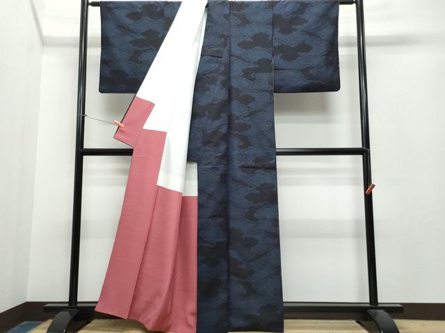 平和屋着物●結城紬　80亀甲　雲重ね文　正絹　逸品　CAAS8676vf
