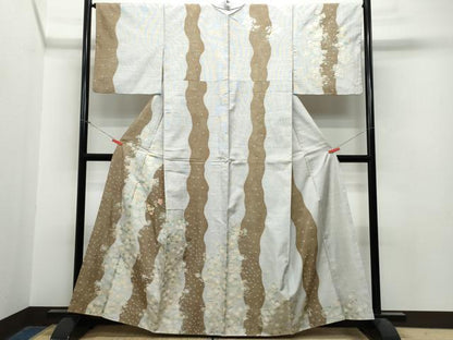 平和屋着物●訪問着 本場大島紬地 刺繍 草花文 金彩 正絹 逸品 CAAS8677vf