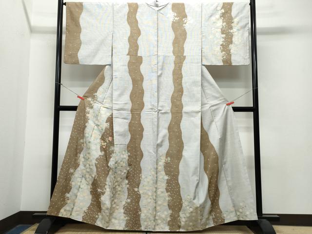 平和屋着物●訪問着 本場大島紬地 刺繍 草花文 金彩 正絹 逸品 CAAS8677vf