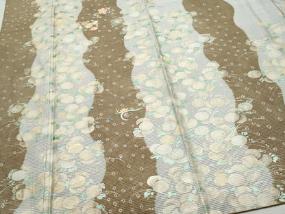 平和屋着物●訪問着 本場大島紬地 刺繍 草花文 金彩 正絹 逸品 CAAS8677vf