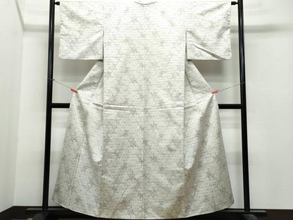 平和屋着物●上質な紬 麻の葉花文 反端付き 正絹 逸品 CAAS8682vf
