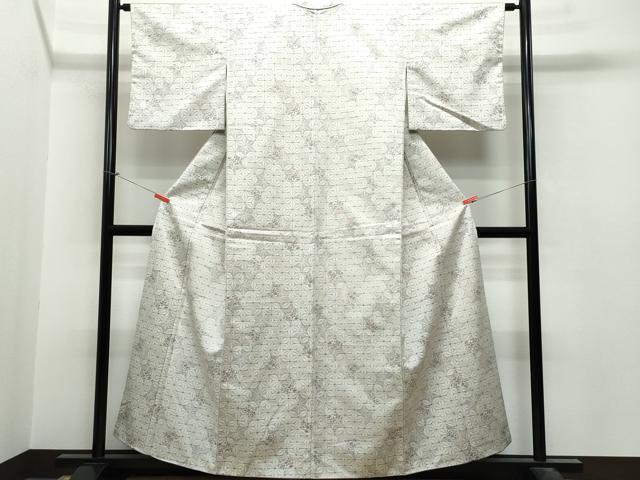 平和屋着物●上質な紬 麻の葉花文 反端付き 正絹 逸品 CAAS8682vf