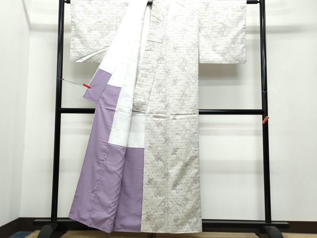 平和屋着物●上質な紬 麻の葉花文 反端付き 正絹 逸品 CAAS8682vf