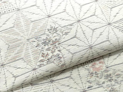 平和屋着物●上質な紬 麻の葉花文 反端付き 正絹 逸品 CAAS8682vf