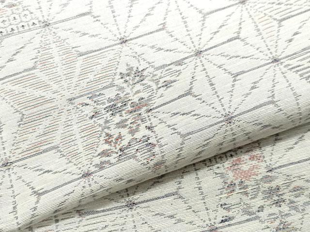 平和屋着物●上質な紬 麻の葉花文 反端付き 正絹 逸品 CAAS8682vf