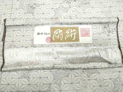 平和屋着物●上質な紬 麻の葉花文 反端付き 正絹 逸品 CAAS8682vf