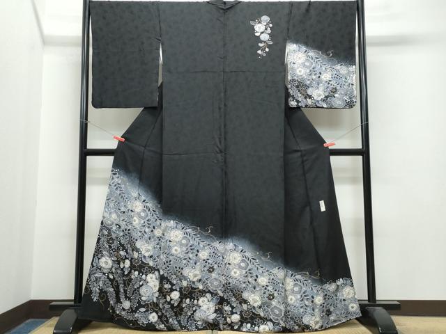 平和屋着物●訪問着 作家物 辻が花 暈し染め 黒地 金彩 正絹 逸品 CAAS8719vf