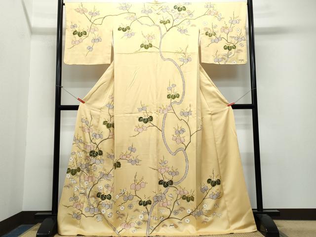 平和屋着物●訪問着　駒刺繍　宝尽くし飛鶴桐文　金彩　正絹　逸品　CAAS8726vf
