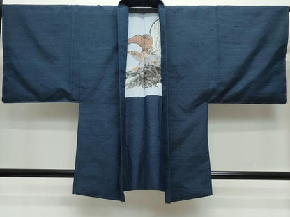 平和屋着物●男性 紬 アンサンブル 濃紺色 正絹 逸品 CAAS8732vf