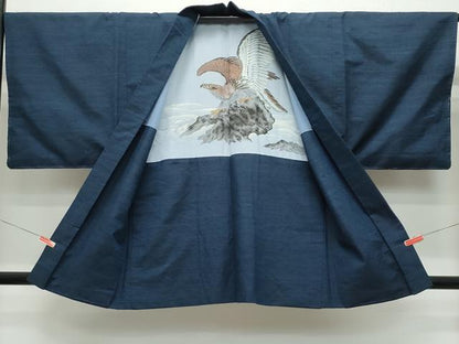 平和屋着物●男性 紬 アンサンブル 濃紺色 正絹 逸品 CAAS8732vf