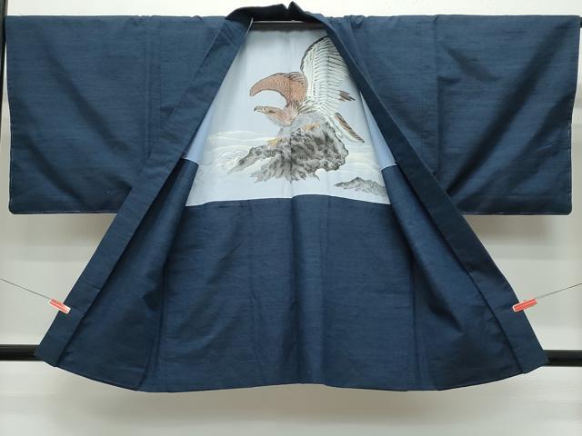 平和屋着物●男性 紬 アンサンブル 濃紺色 正絹 逸品 CAAS8732vf